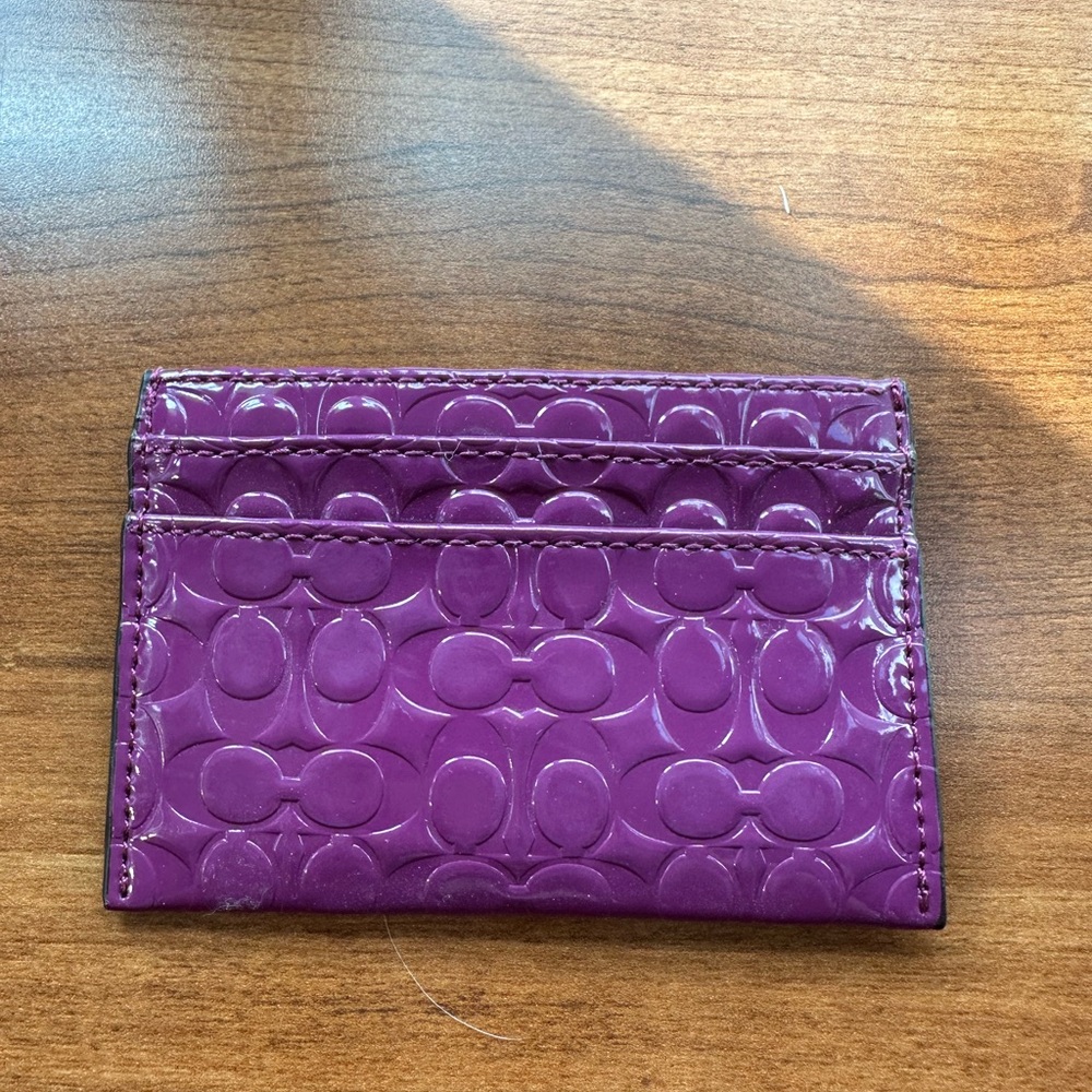 Coach wallet purple credit card holder, patent leather